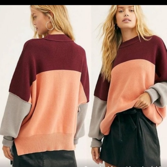 Free People Easy Street Tunic - Peach Combo | NWOT | oversized pullover sweater - Picture 2 of 7